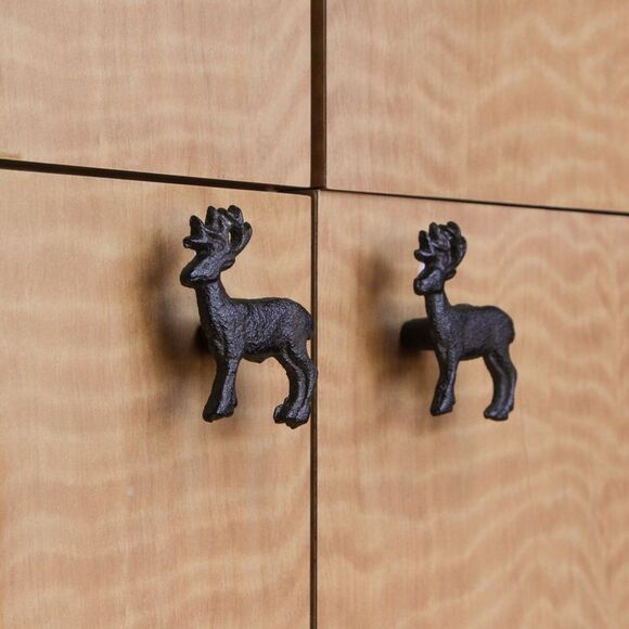 Set of 6 Cast Iron Deer Drawer Pulls Decorative Cabinet Knob Rustic Home Decor - Picture 6 of 10